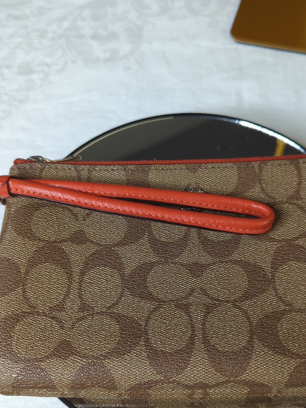 Coach Signature Double L-Zip Wristlet with Rust Leather Trim - Picture 7 of 9